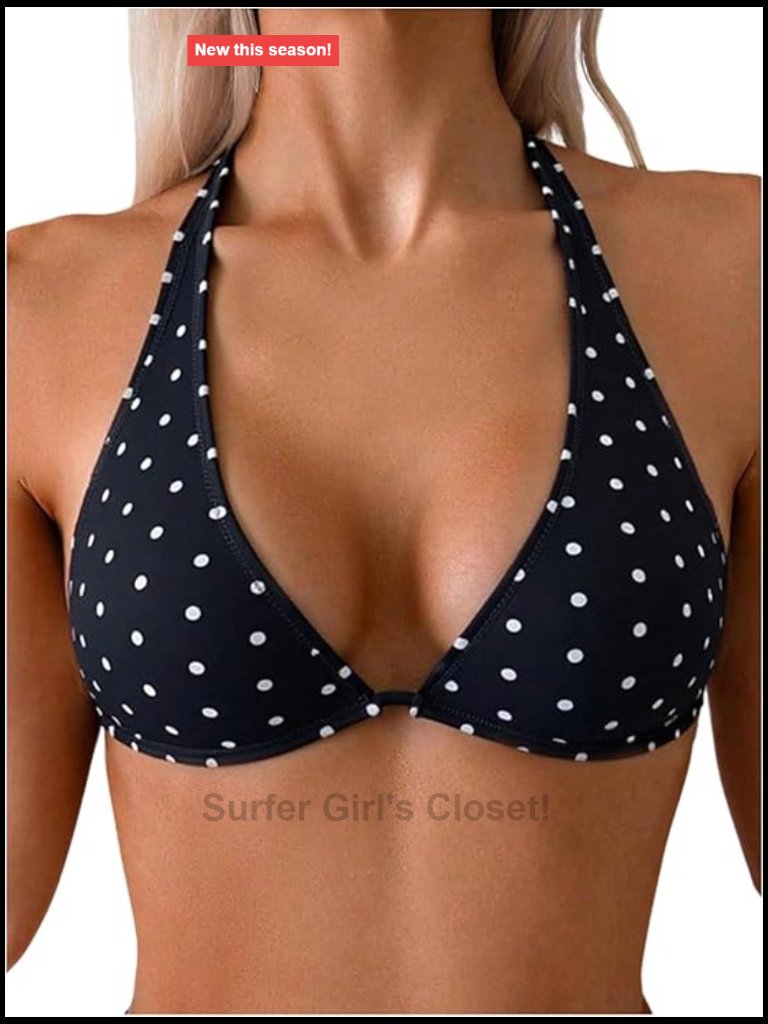 Polka Dots Triangle Bikini Top Halter String Bathing Suit Swimsuit Tops